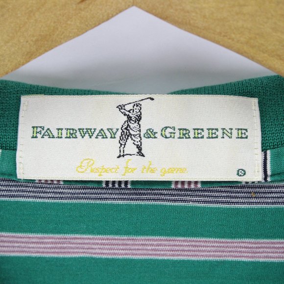 Fairway Greene Large Men's Golf Polo Stripe Shirt Green White Short Sleeve Large - Picture 4 of 8